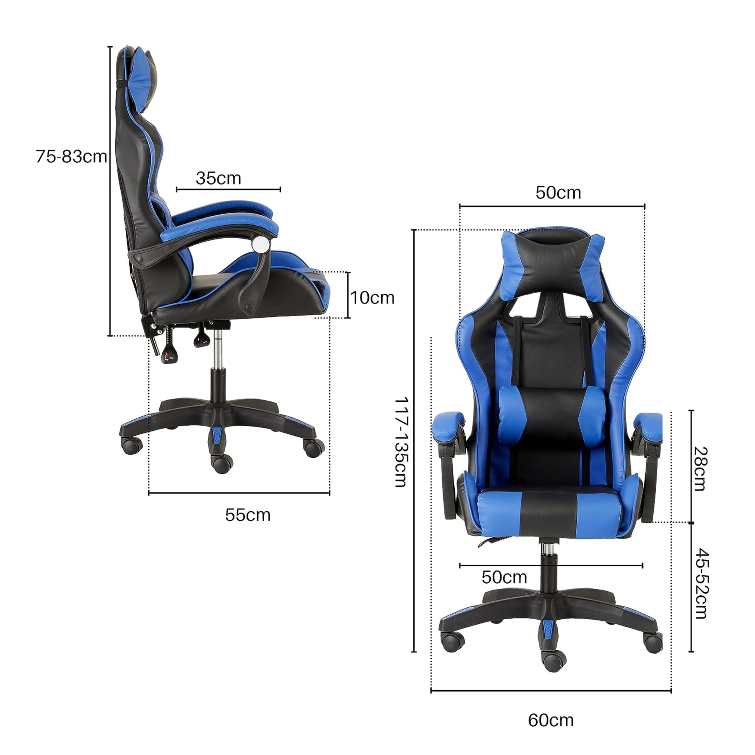 Baroni Home Sedia da Gaming Ergonomica con Massaggiatore Lombare, Sedia da Ufficio con Schienale Reclinabile con Cuscini Regolabili Poggiatesta e Supporto Schiena, Blu