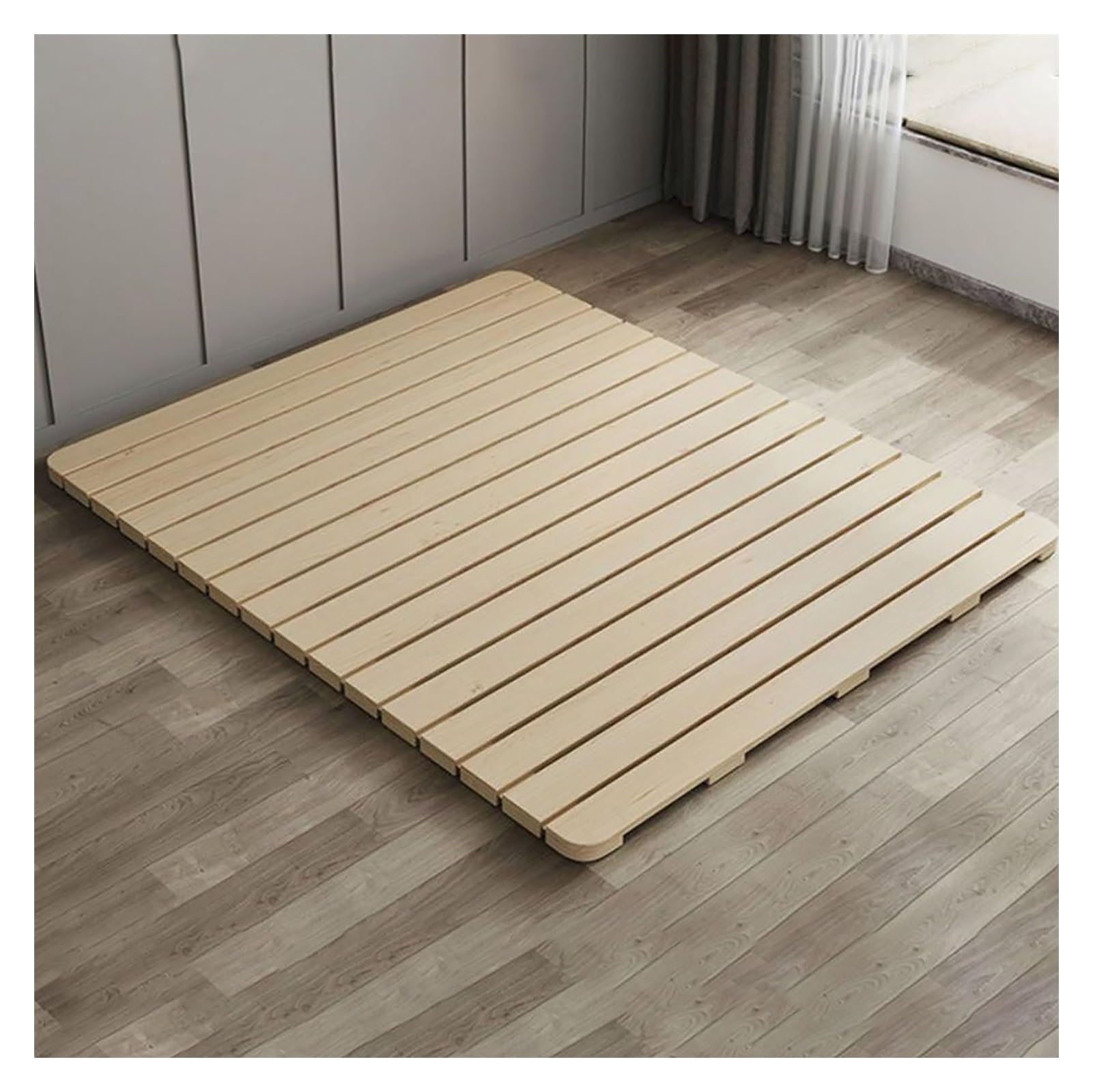 Składany stelaż z drewna, prostokątny materac z rusztem z twardego drewna, składana deska do przechowywania do łatwego wyposażenia sypialni, 200 x 200 cm – trwały