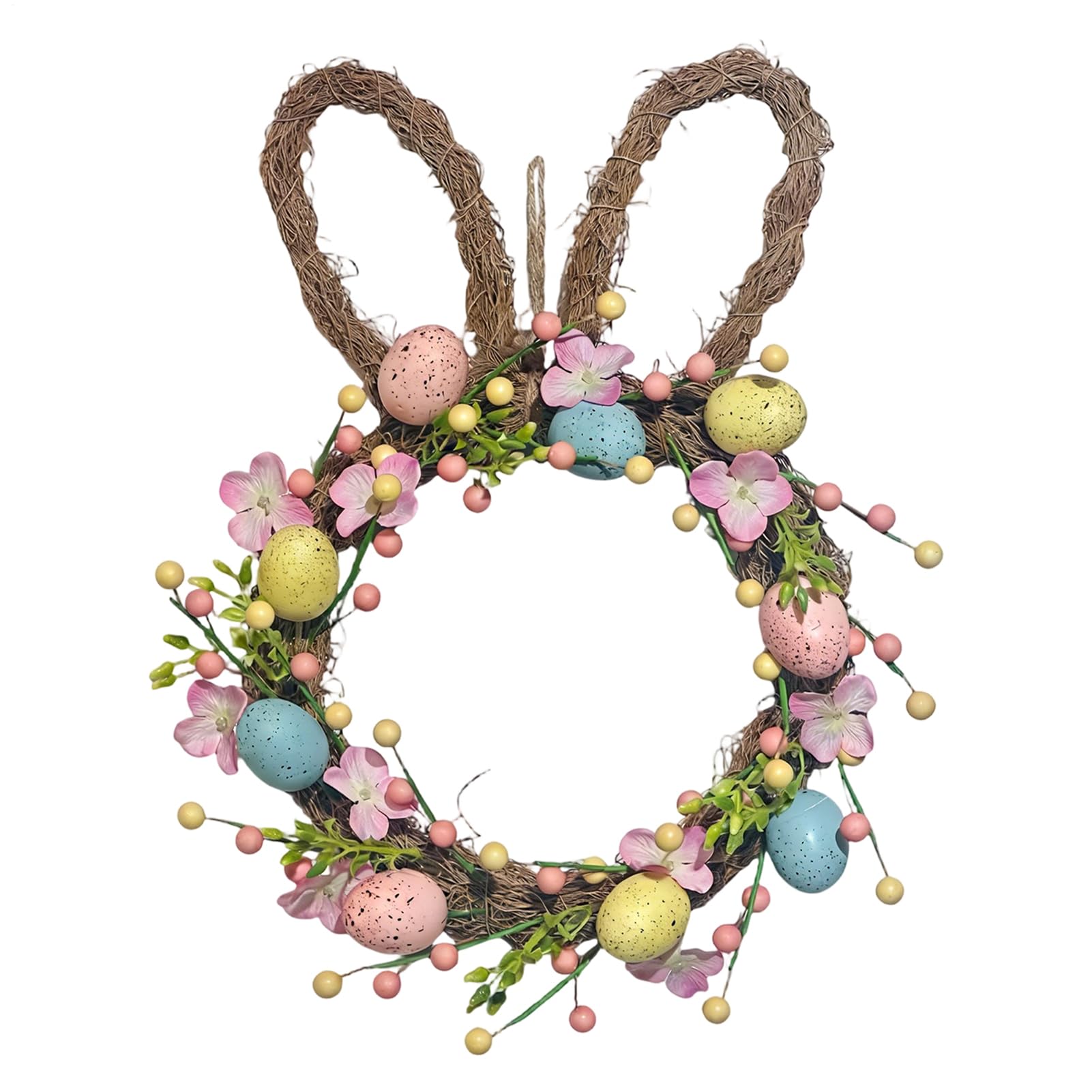 Couronne de lapin de Pâques guirlande oeufs printemps fleurie pour decoration murale interieure