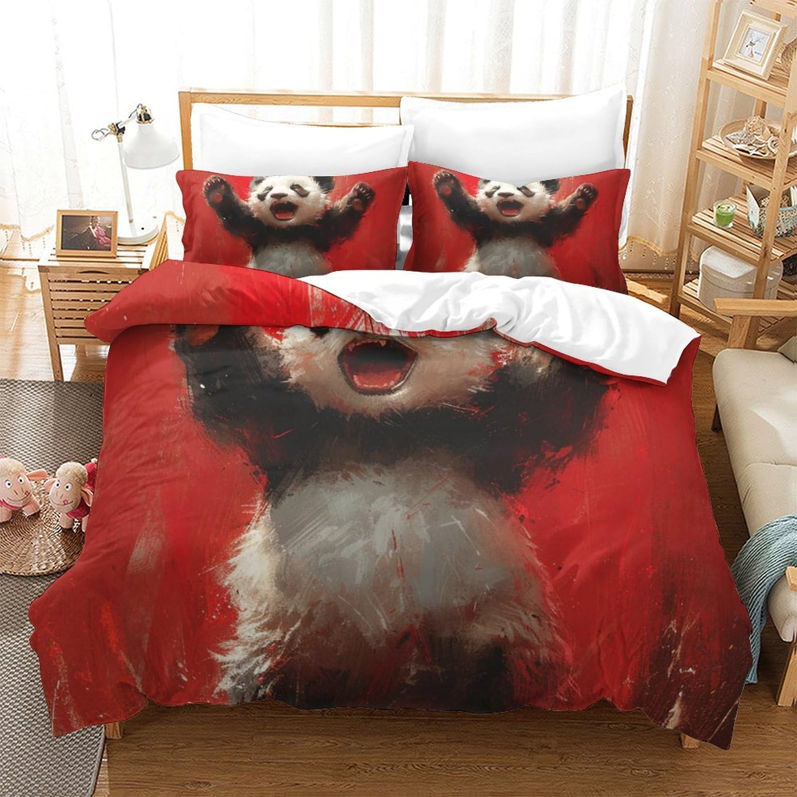 Housses de couettes panda géant 3 pièces lit Super King 260x220