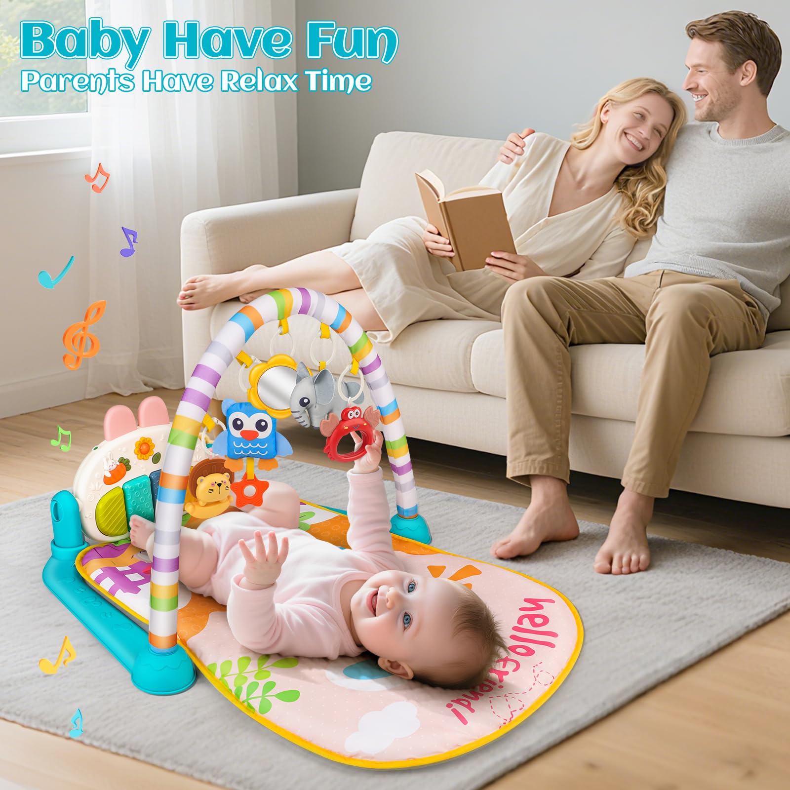 Nicknack Palestrina Neonato con Pianoforte Musicale, Palestra Attività per Tummy Time e Giochi Sensoriali, Tappeto Gioco Neonato per Bambini 0-6 Mesi / 6-12 Mesi, Regalo Neonato Maschio, Femmina