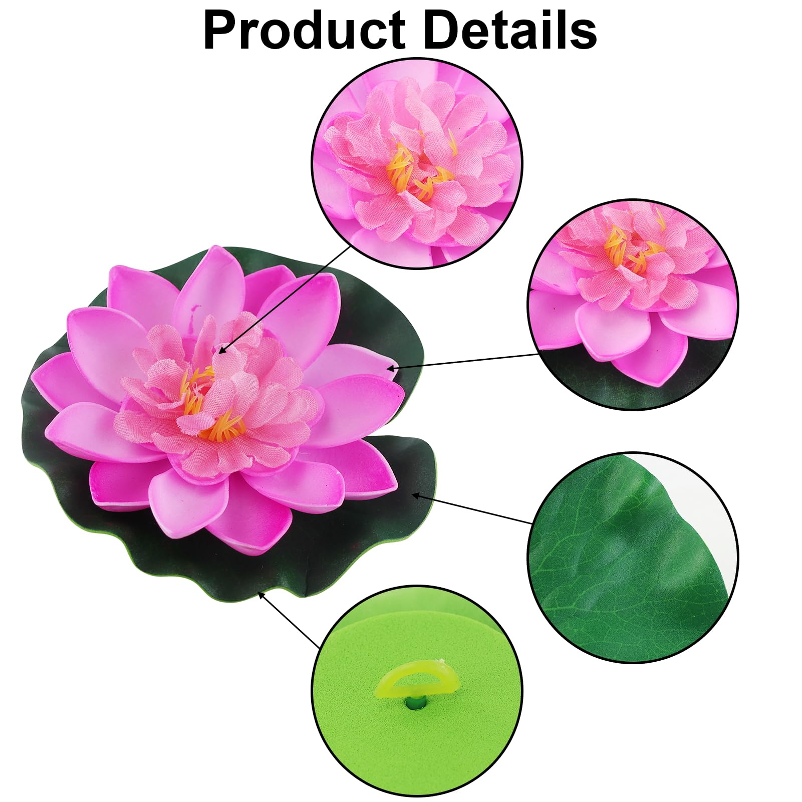 Set di 5 ninfee artificiali e fiori di loto con 2 foglie, decorazione per laghetto galleggiante, per esterni, acquari, piscine, patio
