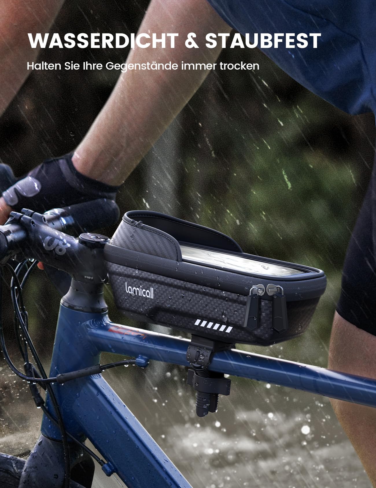 Lamicall 2-IN-1 Fahrradtasche Rahmen, Rahmentasche Fahrrad - [1S Schnellspanner] Wasserdichte Lenkertasche Fahrrad für 20-40mm Rahmen&Lenker, 1,3L Handytasche Oberrohrtasche mit TPU Touchscreen 4,7-7"