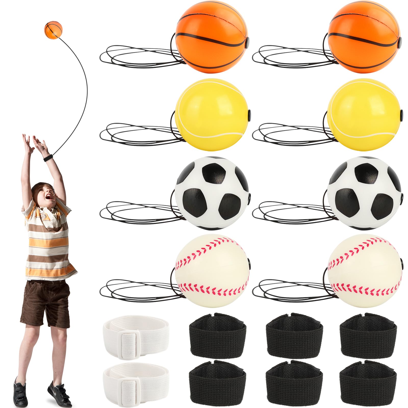 jwogngls Pack of 8 Ball with Cord Children, Diameter 6 cm, Super High Bouncing Lightweight Jumping Ball with Cord