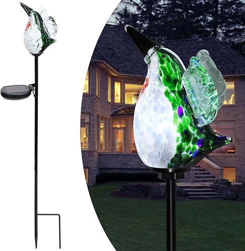 Miniatura 7 de Afirst Luces solares de colibrí para jardín, luces decorativas de vidrio soplado a mano, luces decorativas para caminos de jardín, impermeables,