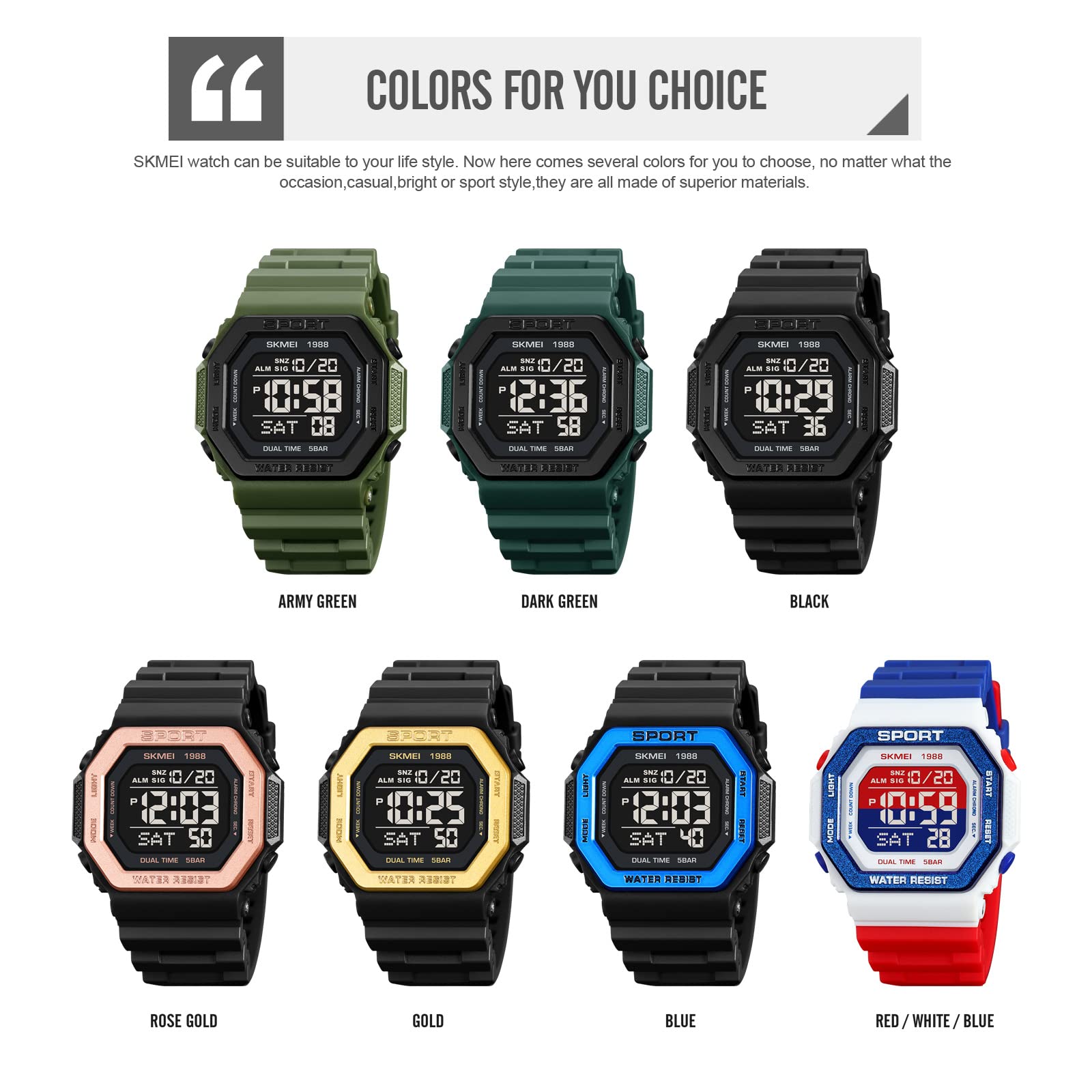 Relojes de moda para hombres y mujeres, unisex, verano, natación, retroiluminación, casual, impermeable, deportes al aire libre, reloj colorido con alarma multifunción, dos zonas horarias