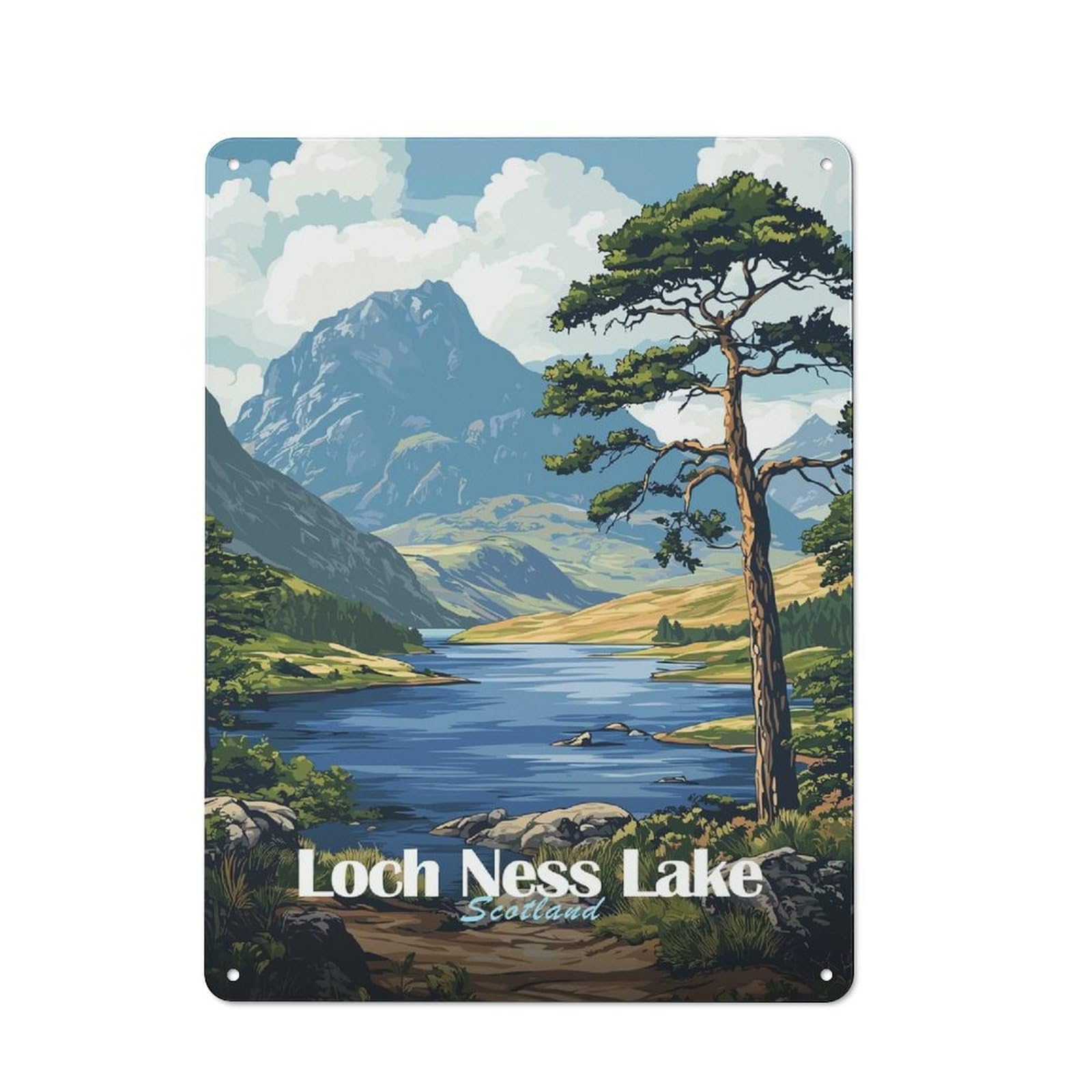 Junmoney Style-1 Retro Metal Wall Plaque 40X30cm Featuring Loch Ness Lake Scotland, Room Wall Plaque For Hallway, Home Bar, Garage Or Study