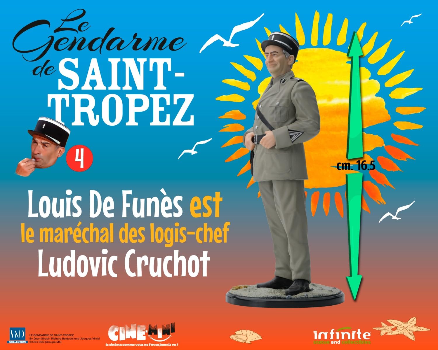 Infinite Statue Louis De Funes maréchal Ludovic Cruchot 4 - Scène Film Le GENDARME de SAINT TROPEZ - Figurine de collection en PVC Série Cine-Mini - échelle 1/12 - hauteur 16 cm