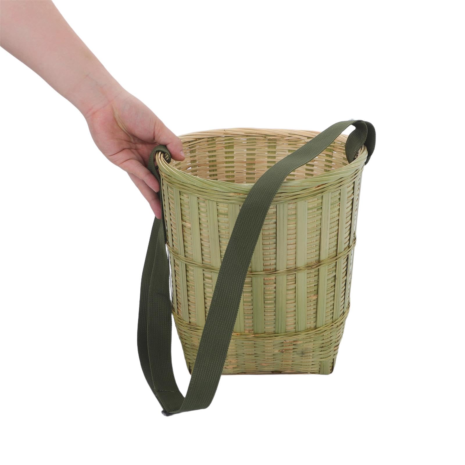Operitacx Cesto in Bambù Intrecciato a Mano 30x26x26 Cm con Tracolla per Raccolta Frutta e Verdura, per Picnic All'aperto e Organizzazione Naturale