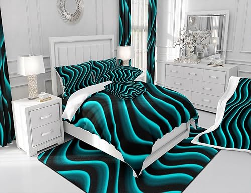 Miniatura 7 de (2 paneles, 52 x 84 pulgadas, color verde azulado, negro, cortinas de oscurecimiento con geometría geométrica para dormitorio, sala de estar, línea