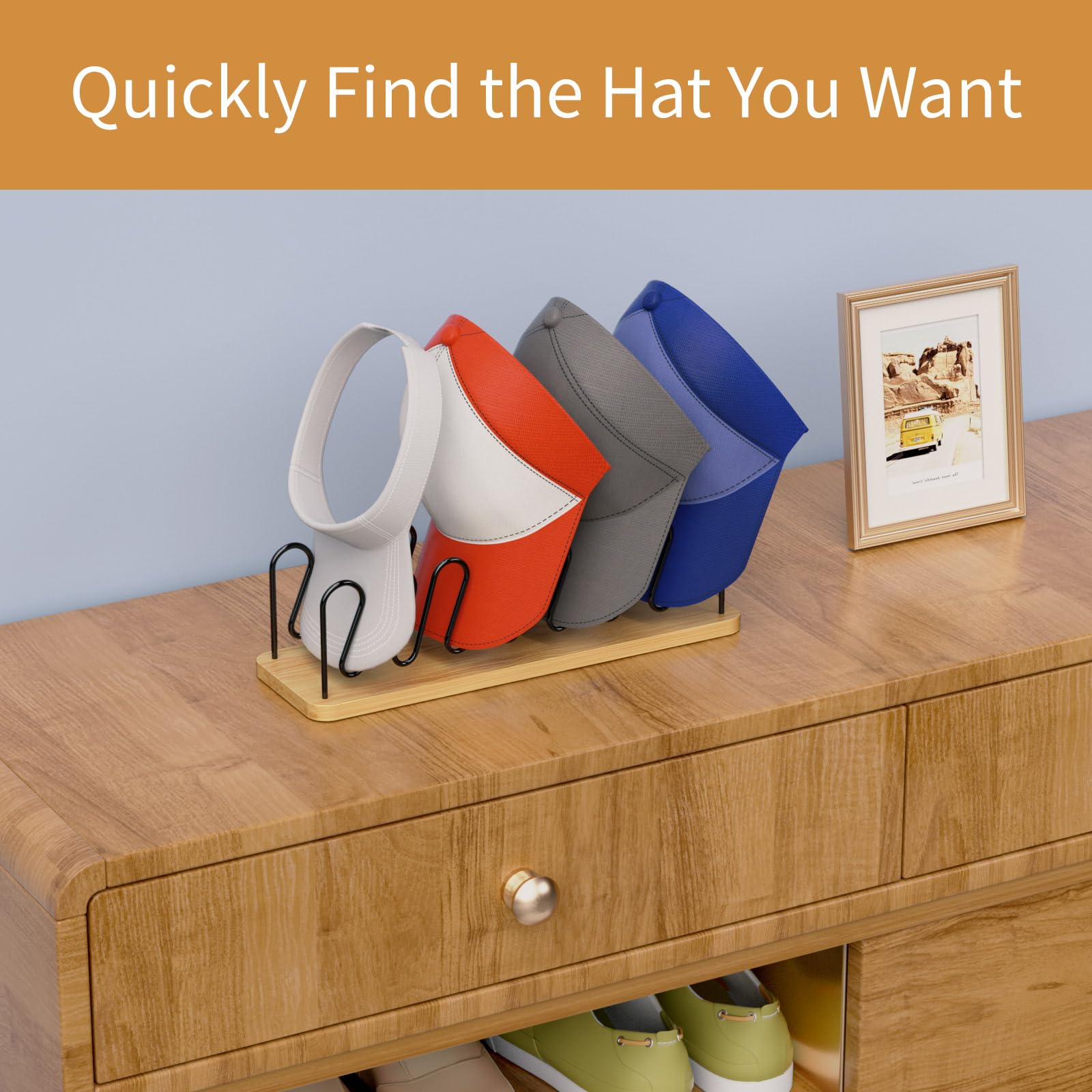 Organizer per cappelli da baseball, confezione da 2 pezzi, in legno, per riporre fino a 14 cappellini
