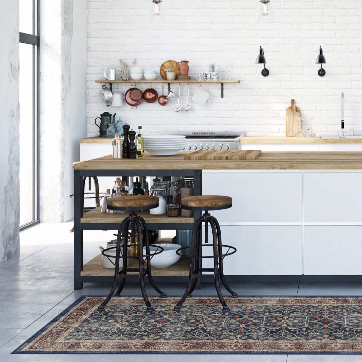 RUGGABLE Washable Vintage Runner Rug – Celestine Sapphire 2.5x10, Stain-Resistant, Non-Slip Hallway Runner with Cushioned Pad – Machine Washable Rug for Hallway, Entryway, Living Room & Kitchen