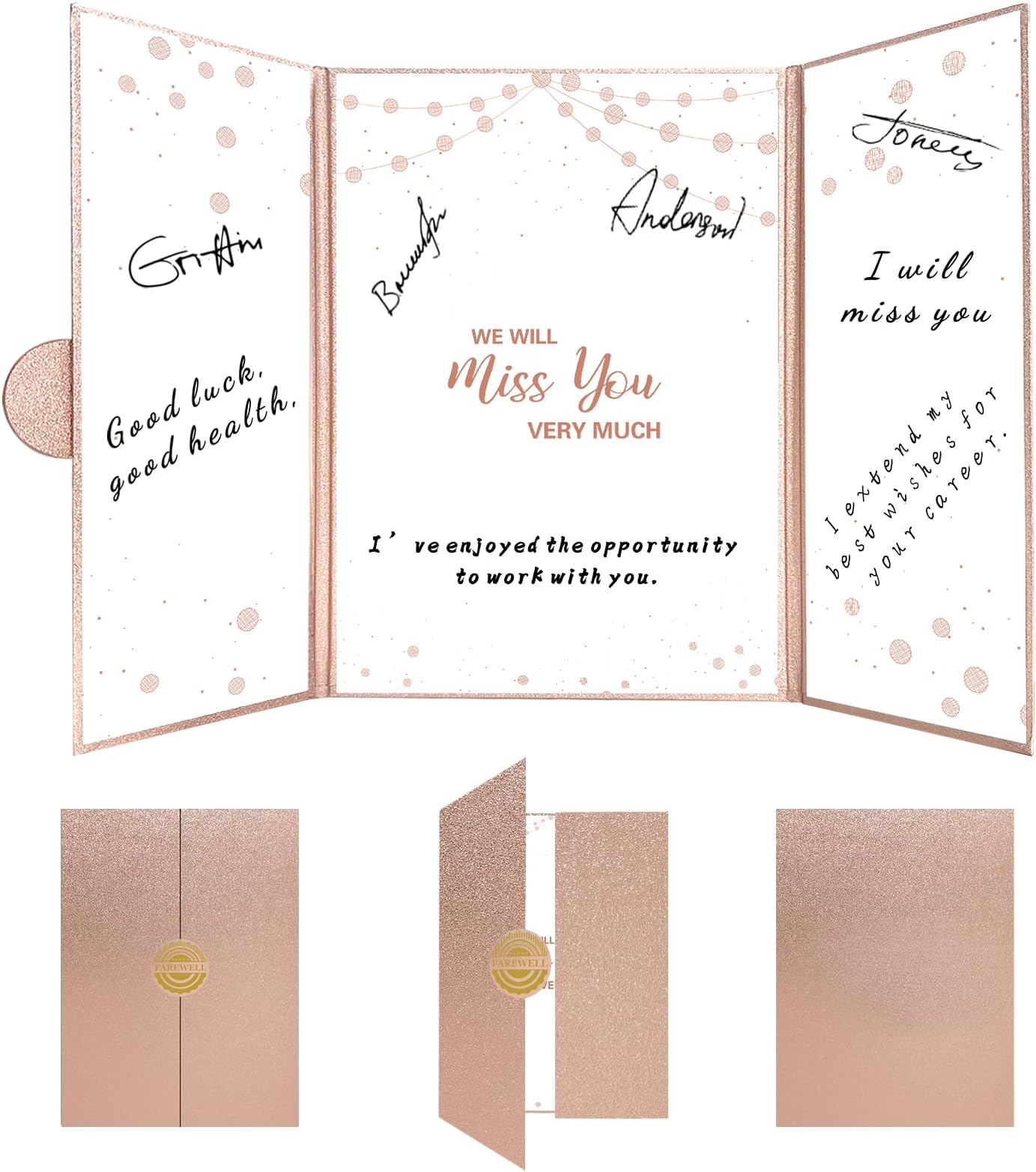 Holkcog Farewell Guest Book Alternative, Farewell Gifts for Coworkers Friends, Rose Gold We Will Miss You Signature Board, Happy Retirement Party Decorations, Going Away，Farewell Card for Women Men