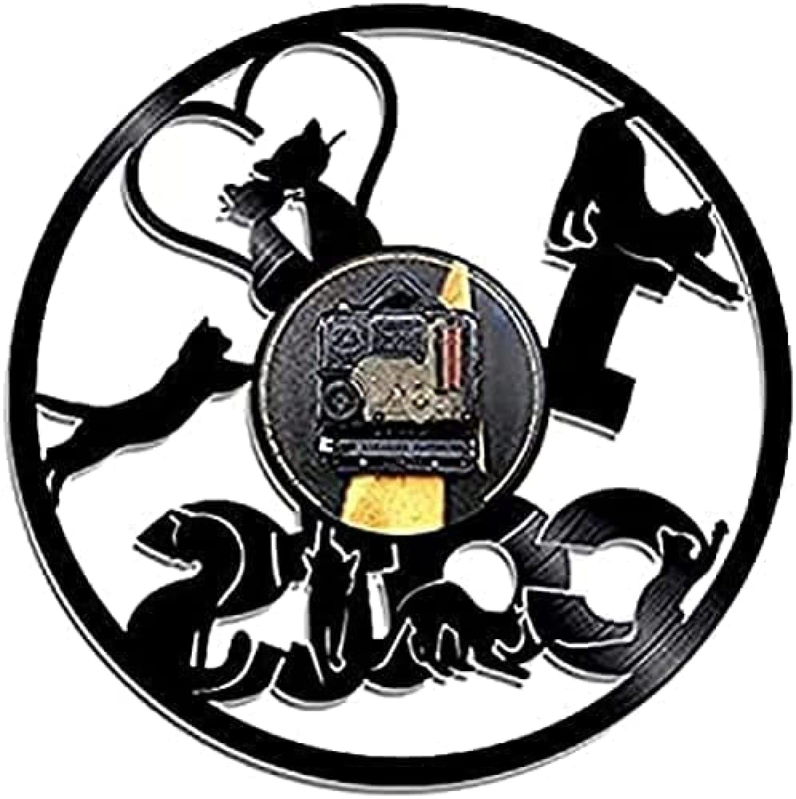 Reloj de Pared con Disco de Vinilo I Love Cat, Reloj de Pared para inauguración de la casa, Regalo para Amantes de los Gatos, Reloj de Vinilo de Cuarzo silencioso con Luces