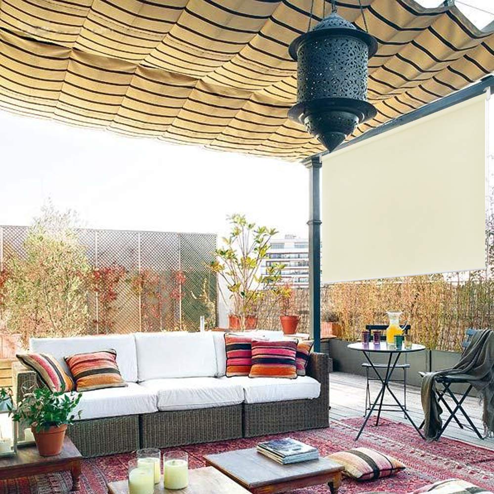 Tenda a Rullo Oscuranti 180 x 240cm Tende Avvolgibili da Esterno con Fissaggio a Morsetto Protezione dai Raggi UV Persiana per Finestre e Porte (Beige)