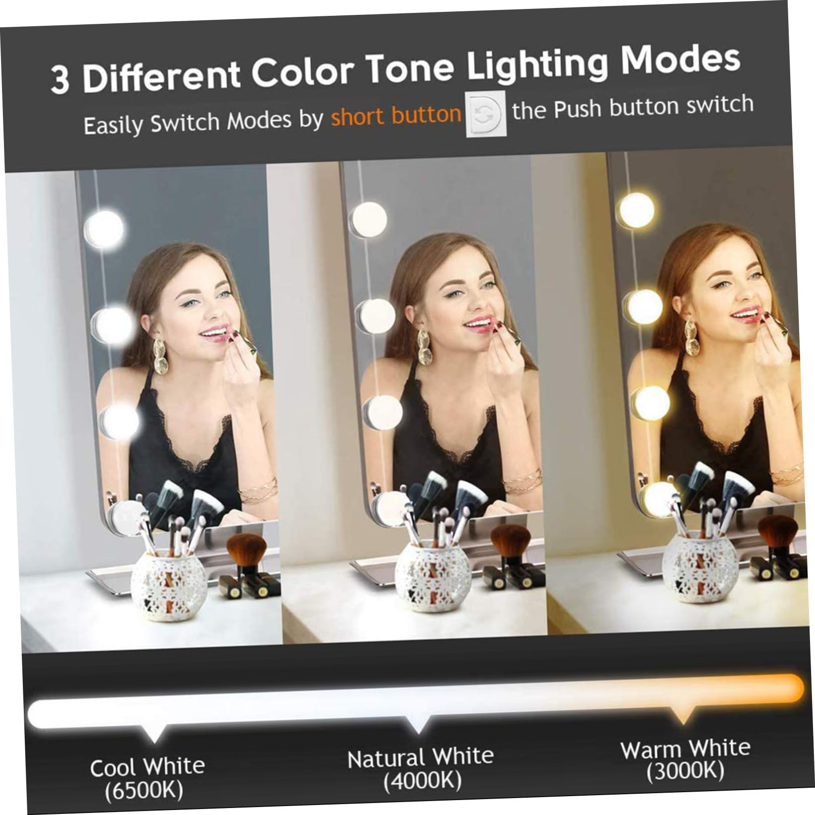 SHERCHPRY 10 Ampoules LED Dimmables pour Miroir de Maquillage avec Installation Adhésive, Lumière Blanche, Matériau Verre et Abs, pour Salle de Bain ou Dressing
