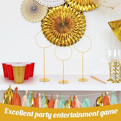 Miniatura 7 de Juego de pong de bebidas para fiestas con 3 postes grandes de portería para interiores y exteriores, juego de lanzamiento de copas, juegos para