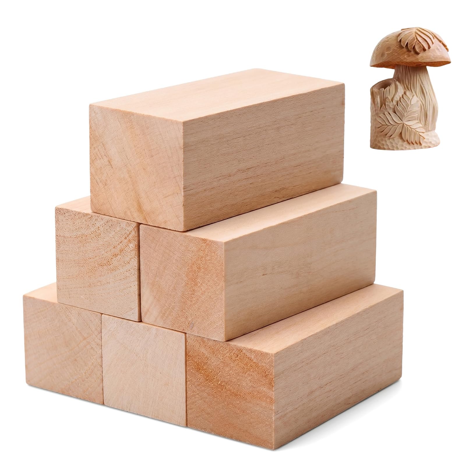 6 PCS Basswood Carving Blocks Large, Whittling Wood Blocks 10 x 5 x 5 cm Pine Wood Block Unfinished Softwood Block Soft Basswood for Carving for DIY Crafts