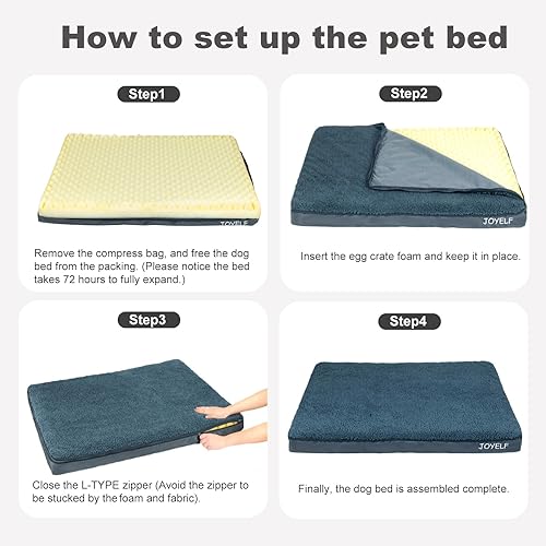 Miniatura 7 de JOYELF Tapetes de cama extragrande para perros, cama ortopédica para perros, alfombrilla de espuma para huevos con funda extraíble, un juguete