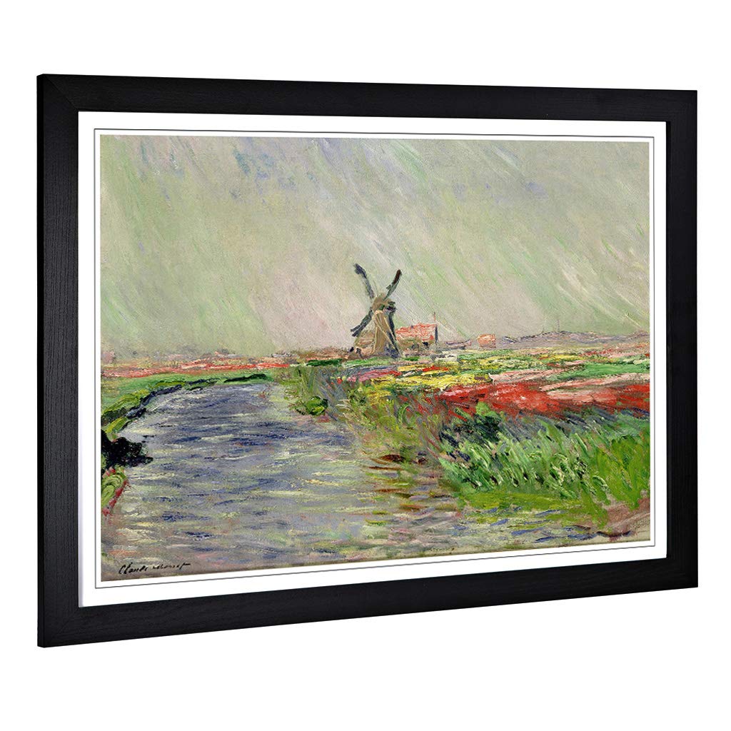 Big Box Art Framed Print of Claude Monet Field of Tulips, Holland Design | Wall Art Picture | Home Decor for Kitchen, Living Room, Bedroom, Hallway, Black, A2 / 24.5x18 Inch / 62x45cm