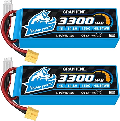 Yowoo - Paquete de 2 baterías Lipo 4S de 14.8 V 3300 mAh 150C batería de grafeno con enchufe XT60 para Mikado Goblin Align 550 600 Series