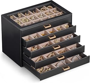 Lolalet Earring Organizer, Jewelry Box with Clear Lid -Black, 5 Layer