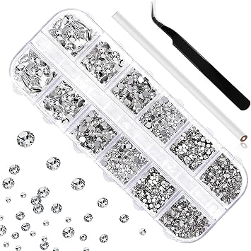 sularpek Sularpek 1440 Pcs Rhinestones, Nail Gems, Flat Back Gems, Crystal Nail Art Rhinestones, with Pick Up Tweezers and Rhinestone Picker Dotting Pen, Nail Art Tools for Crafts Nail and Face