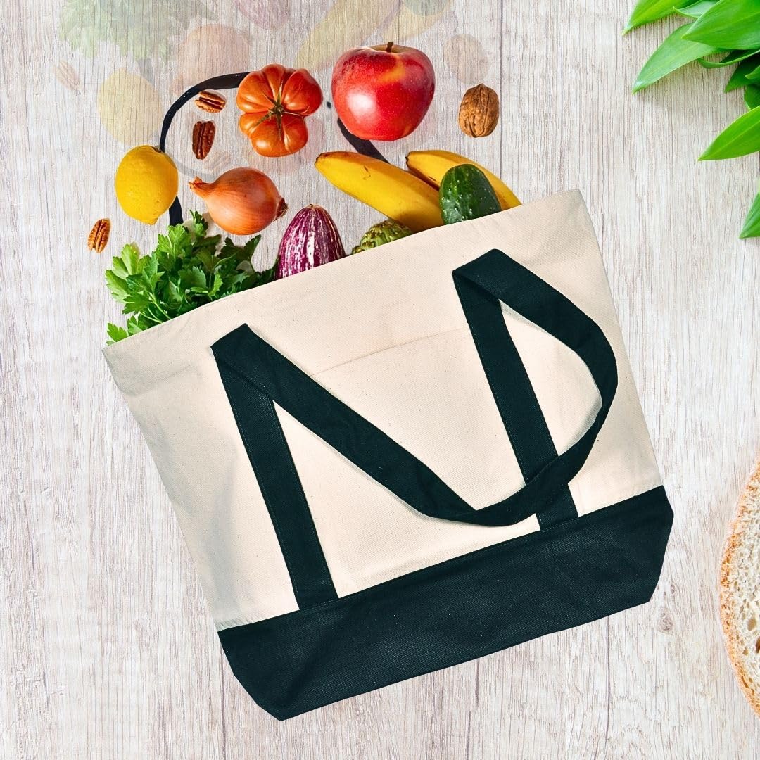 MINIMARG Heavy Duty 100% Cotton Canvas Tote Bag With Zip and external pocket, Suitable for Daily Grocery Travel, Shopping - Image 3