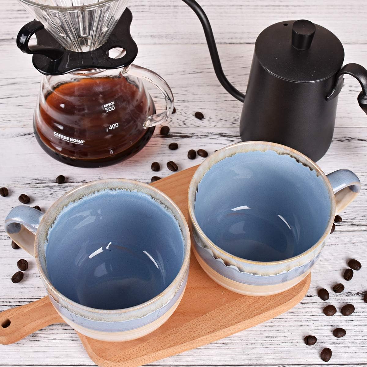 Bosmarlin Large Ceramic Coffee Mug Set of 2, Stoneware Jumbo Latte Mugs for Office and Home, 16 Oz, Dishwasher and Microwave Safe(Blue, 2) - Image 6
