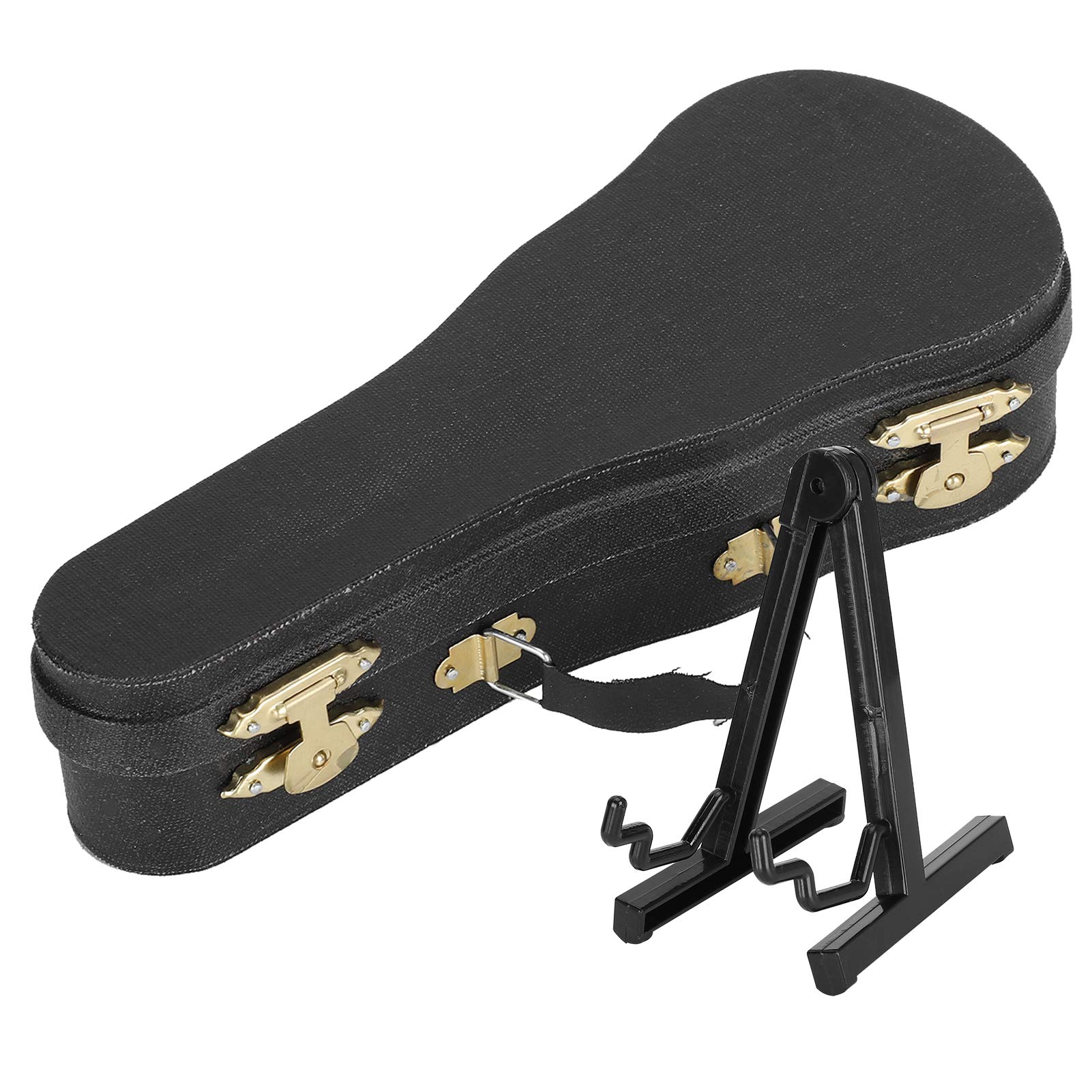 drewniana gitara miniatura, muzyczna ozdoba czarna 15 cm for domku dla lalek