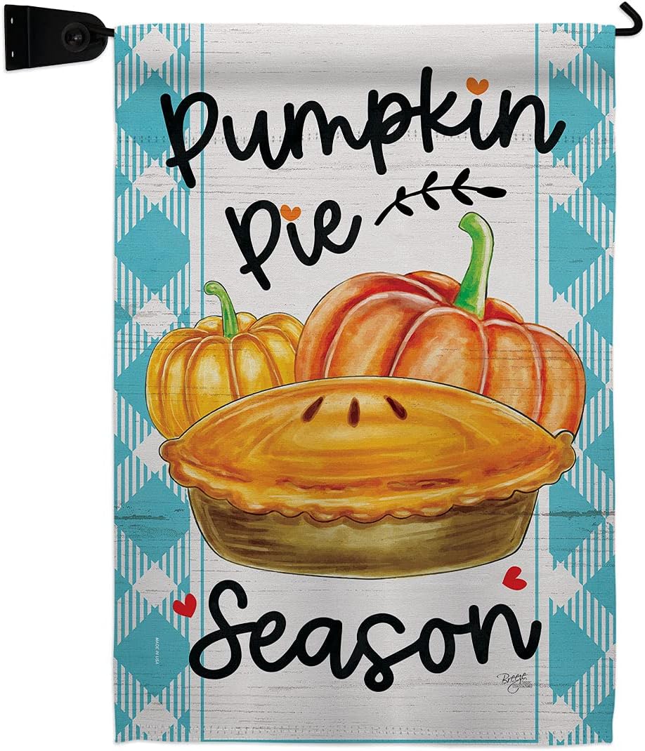 Pumpkin Pie Garden Flag Set with Stand Falltime Harvest Autumn Scarecrow Pumkins Sunflower Leaves Season Autumntime Gathering Small Gift Yard House Banner Double-Sided Made In USA 13 X 18.5
