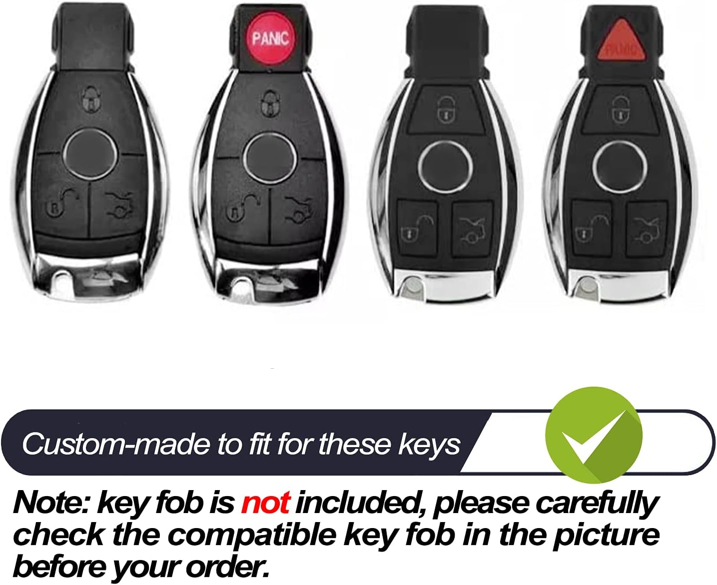 MECHCOS Compatible with Mercedes Benz C E S M CLS CLK G GL Class Smart 3 or 4 Buttons Leather Keyless Entry Remote Control Key Fob Cover Case Protector Accessories, Black - Image 2