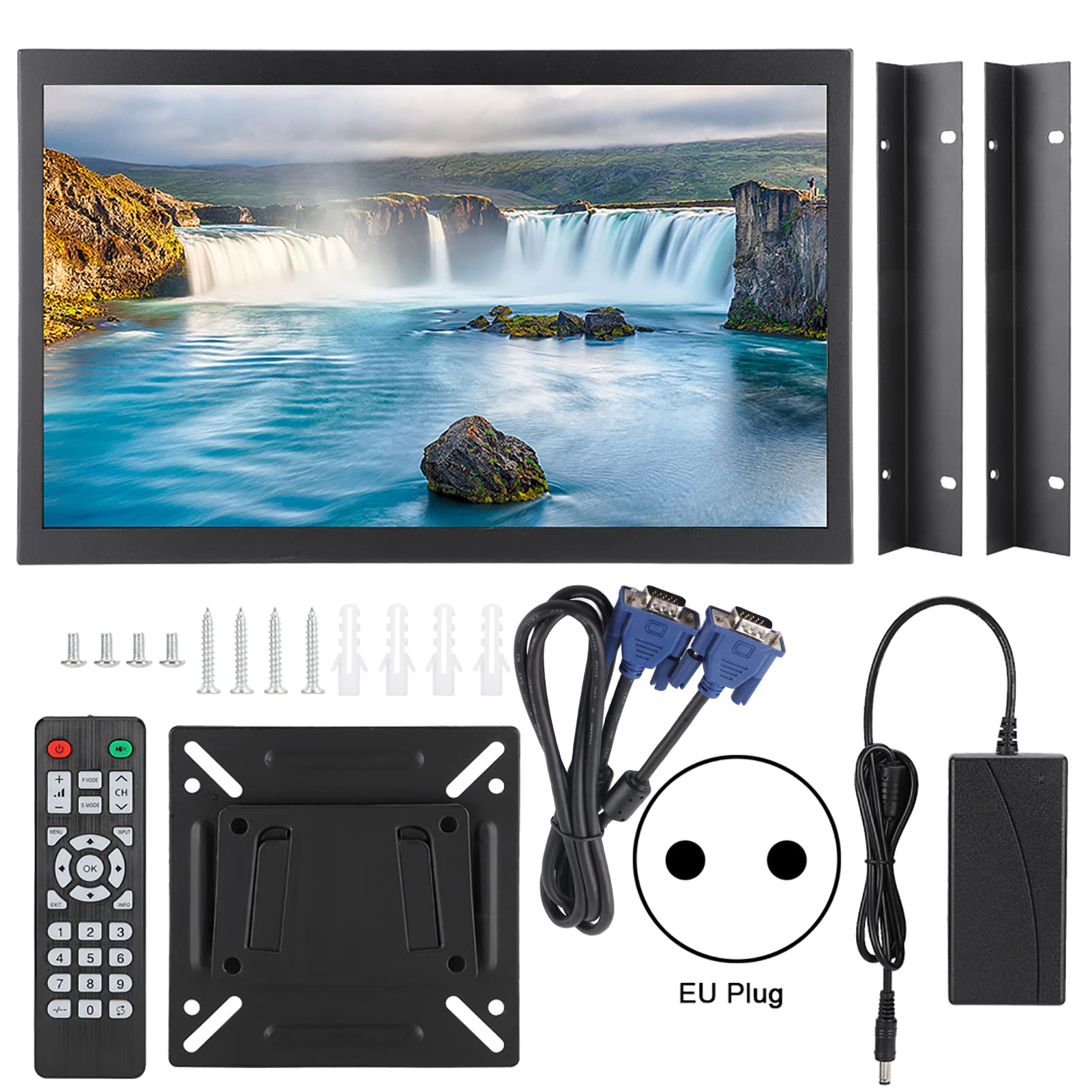 Bewinner Monitor Portatile 17.3 Pollici, 1920x1080 Full HD Monitor Schermo Esterno con HDMI VGA AV USB, Touchscreen TFT Monitor Industriale in Metallo per PC, CCTV, PC Portatile