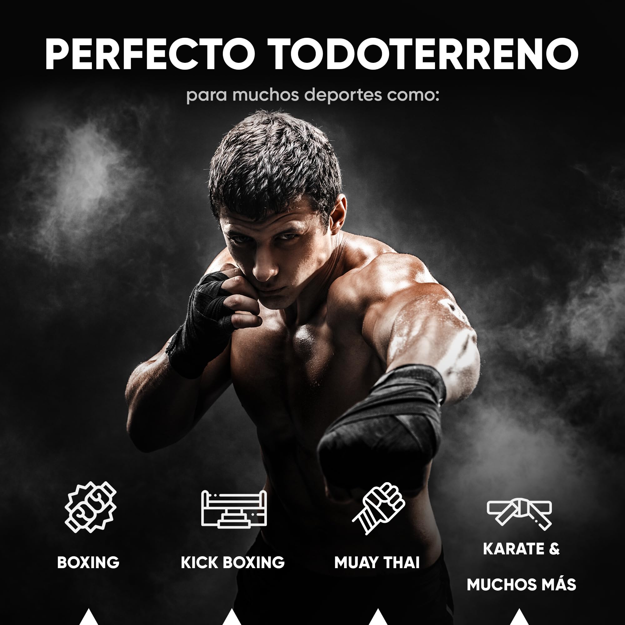 FIGHTR® Premium Cinta de Boxeo 4m Medio elásticos con Lazo para el Pulgar para Boxeo MMA Muay Thai