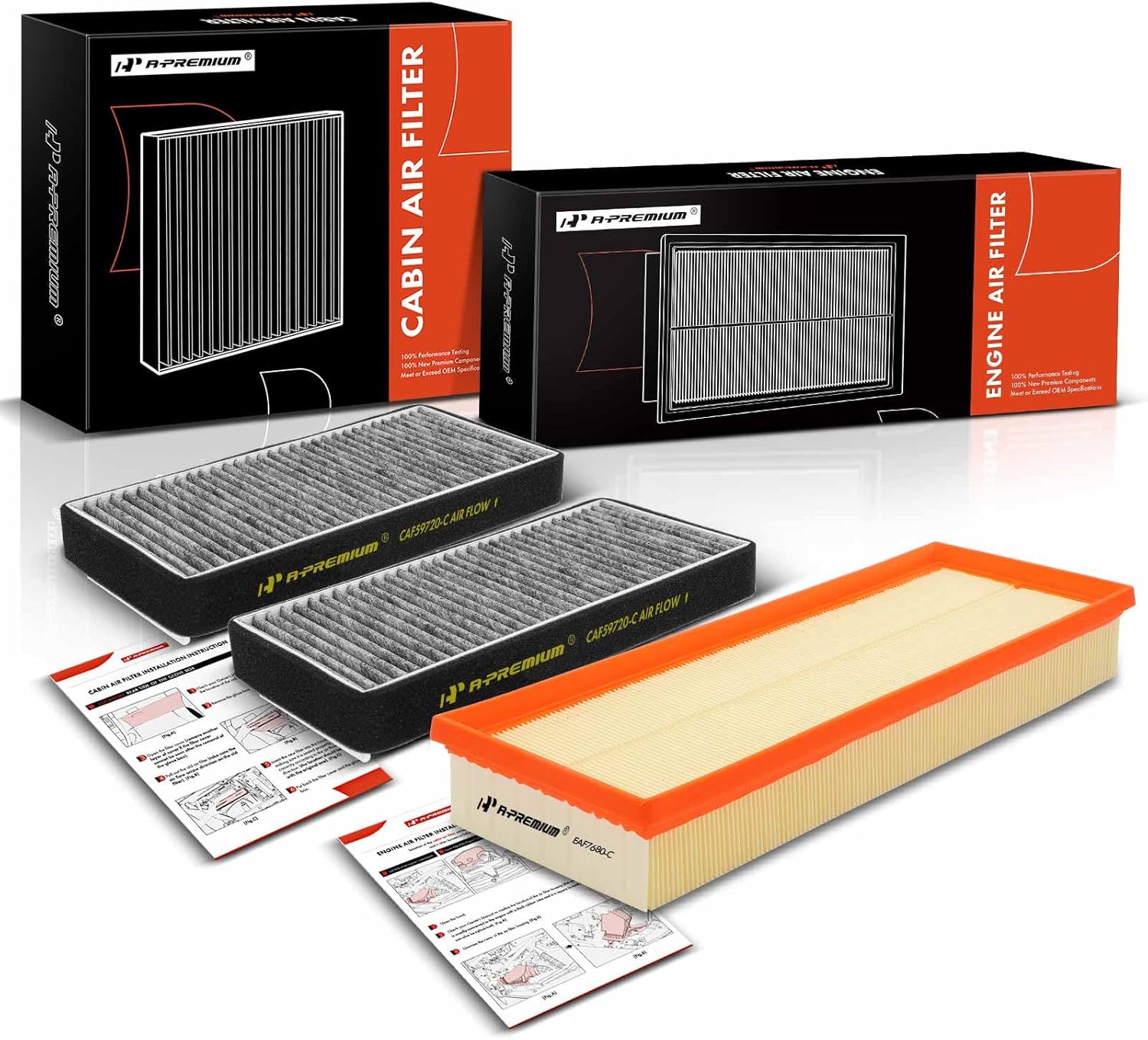 A-Premium 2-PC Engine & Cabin Air Filter with Activated Carbon Compatible with Mercedes-Benz CL500 2000-2006, CL55 2001-2004, S350 2006-2006, S430, S500, S55 AMG, 3.7L 4.3L 5.0L 5.5L