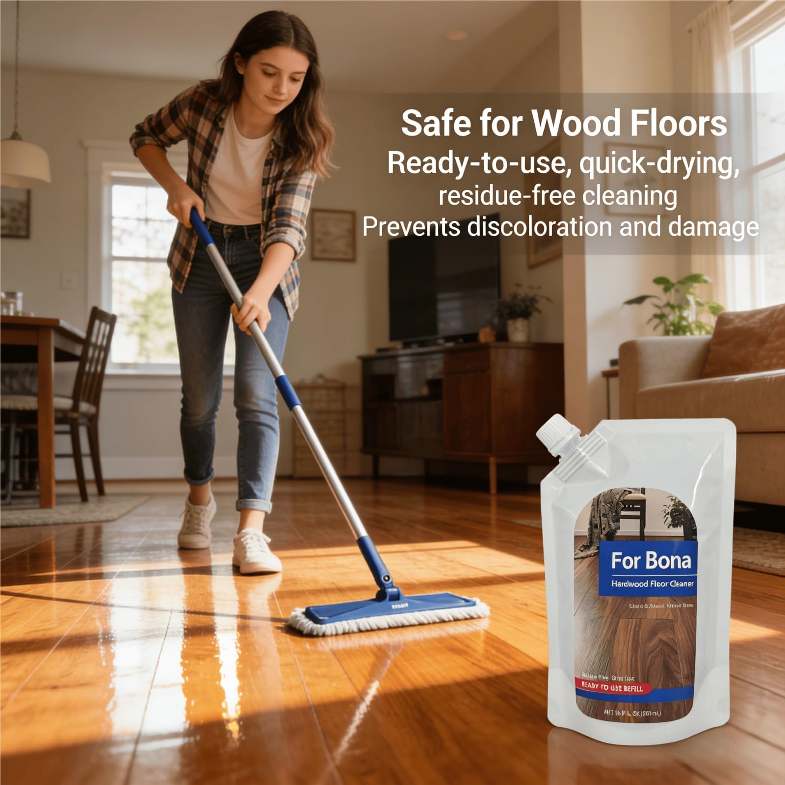 Recambio de Limpiador for Suelos de Madera Dura, 500mL sin Fragancia X6, sin Residuos Secado Rápido, Compatible con Bona Fregona de Spray