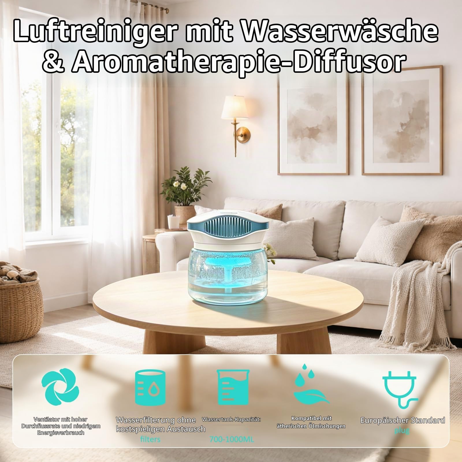 Lufterfrischer Luftbefeuchter Aroma Diffuser Ioniser with 30ml Essential Oils, Dayear Aromatisierer Raumluftreiniger, Water Air Purifier Based & Colour Changing LED Light