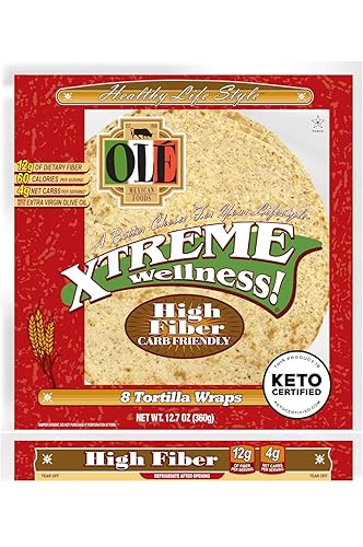 Ole Xtreme Wellness™ High Fiber | Envolturas de tortilla de harina | Tamaño de 8 pulgadas | 8 unidades cada paquete | Paquete de 4 unidades
