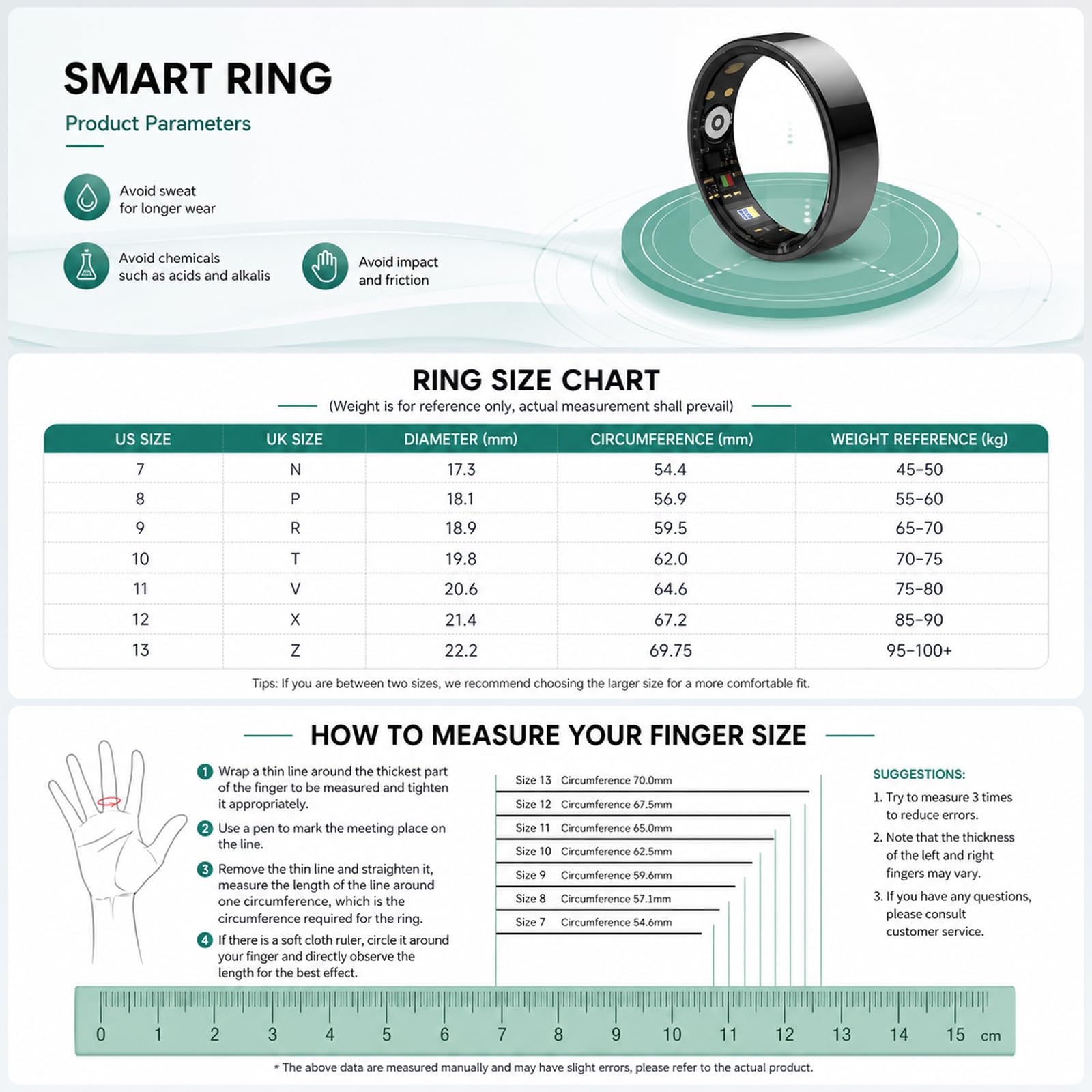Anillo De Salud Inteligente para Mujeres Y Hombres, Seguimiento Continuo Y Multidimensional De Datos Corporales, Soporte para Monitoreo del SueñO, Conteo De Pasos Black-13