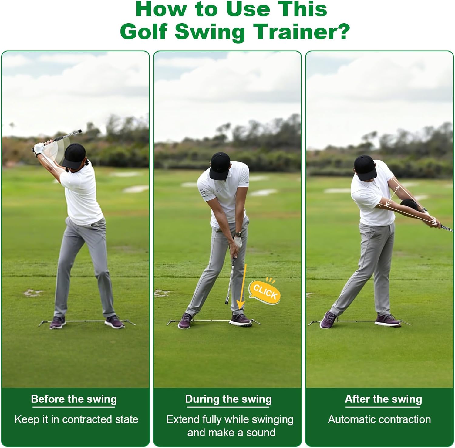 Retractable Golf Swing Trainer, Portable Golf Grip Trainer Right Hand with Practice Golf Club Weights for Enhance Swing Technique, Beginners Tempo Trainer for Chipping Hitting