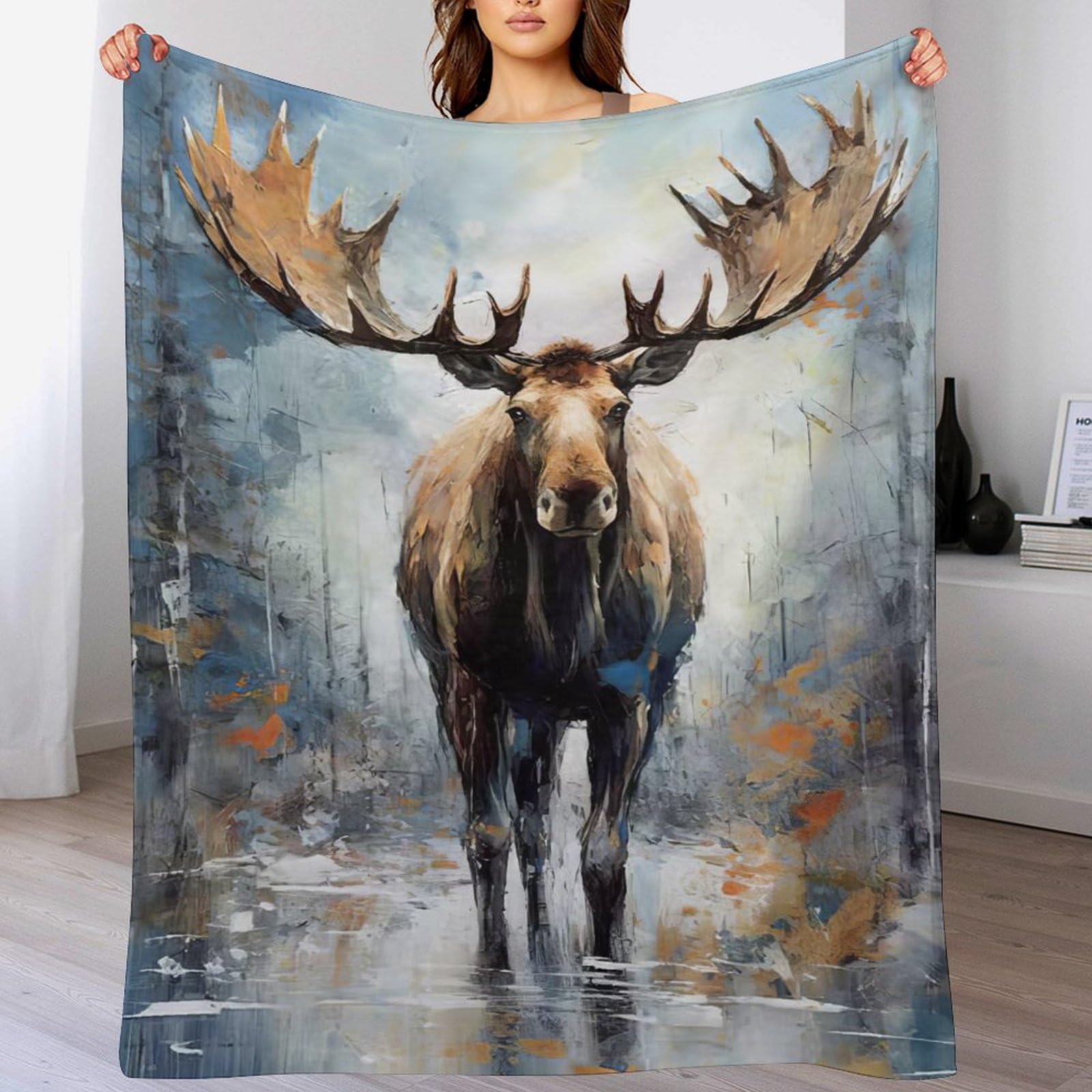 Manta de franela de alce ligera forro polar mullida cuatro estaciones 140x180cm