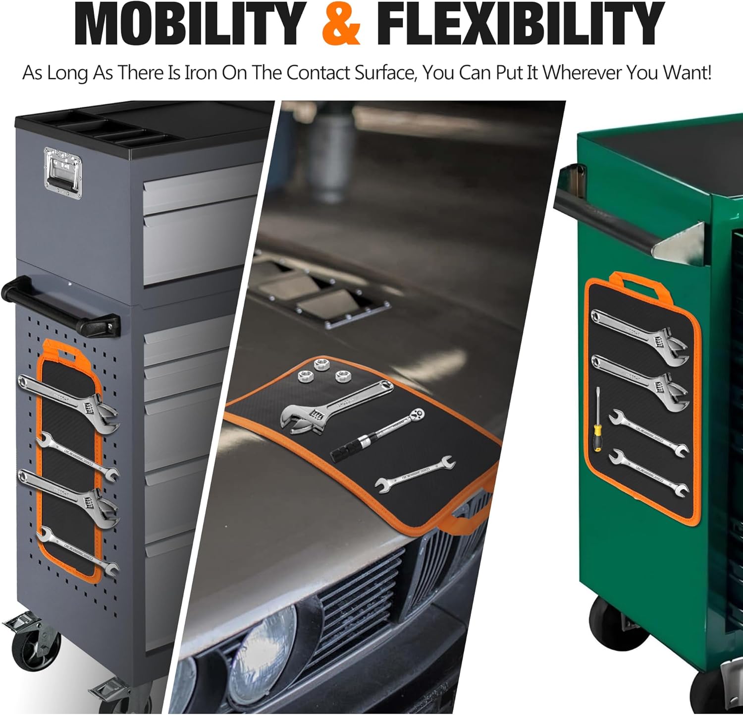 3 Magnetic Tool Mats & 1 Magnetic Parts Trays & 1 Magnetic Pickup Tool Set – Flexible Non-Slip Magnetic Tool Organizer for Mechanics, Garage, Repair, and Workshop