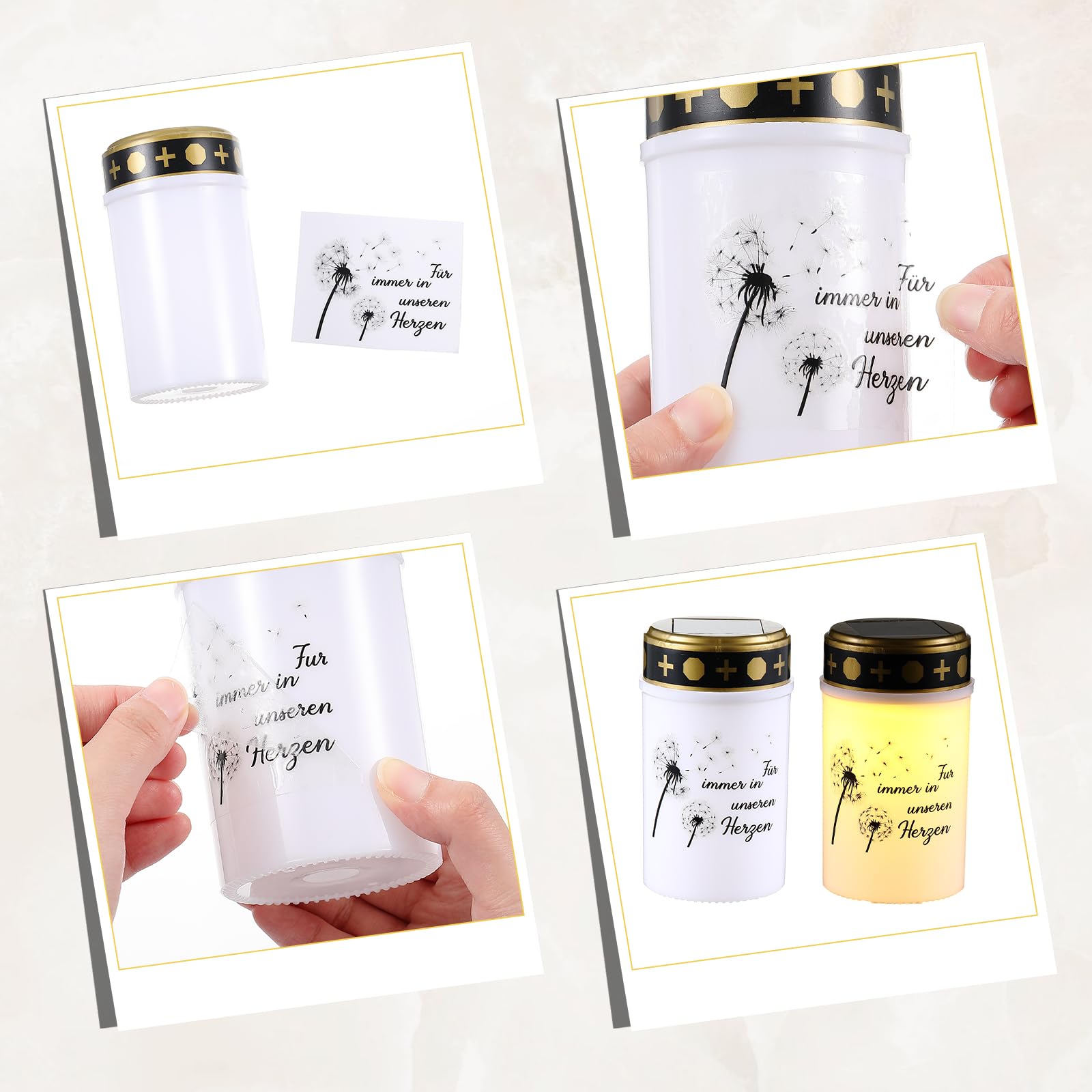 Solar LED Grablicht 2-tlg. - Wetterfeste Friedhofskerzen Mit Aufklebern