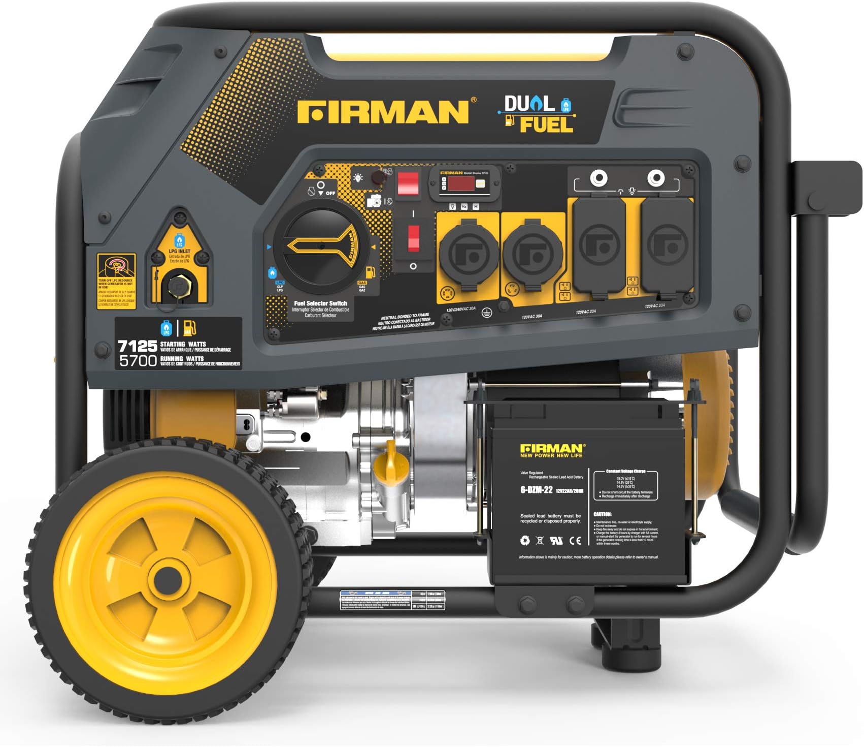 Firman H05753 7100/5700 Watt Dual Fuel Electric Start Generator, cETL