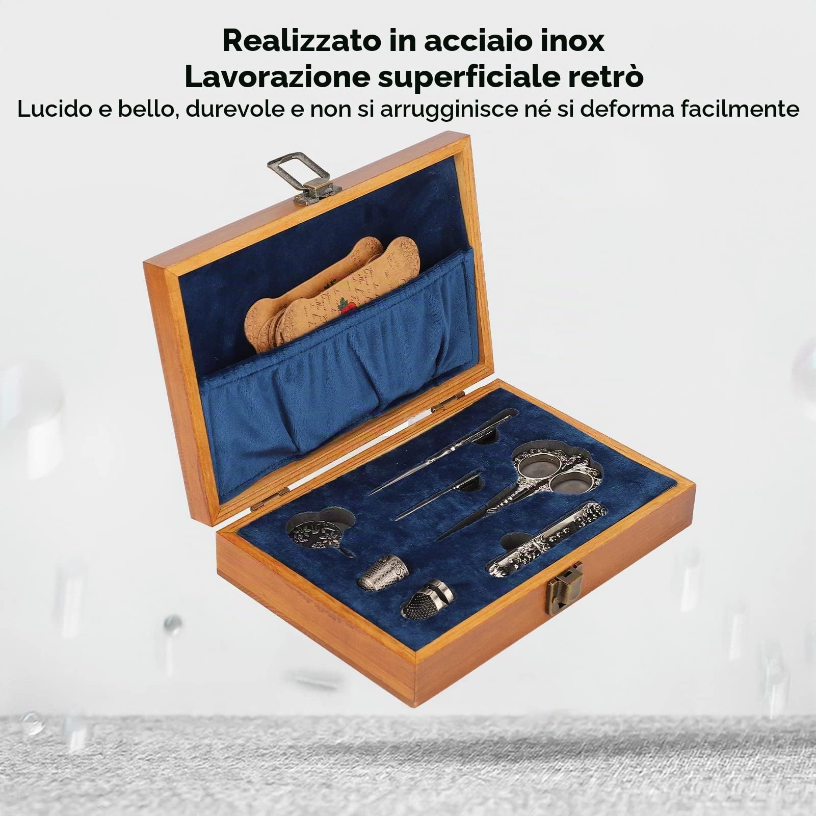 Set di Forbici da Ricamo Vintage, Kit di Forbici per Scatola da Cucito in Acciaio Inossidabile Stile Europeo, Strumenti di Ricamo per Cucire Multifunzionali Includono Artigianato, Opere(D'argento)