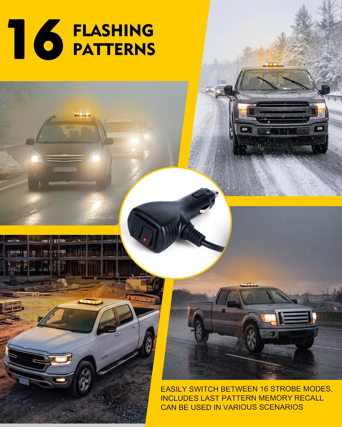 LUMENIX Luz estroboscópica de techo de 12 pulgadas, 72 LED, montaje magnético, luz intermitente de emergencia para vehículos de construcción, quitanieves, camiones de remolque, coche postal, color
