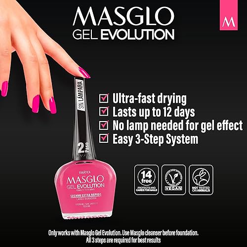 Miniatura 6 de MASGLO Gel EVOLUTION - Esmalte de uñas con efecto de gel sin lámpara UVLED duración de hasta 12 días 3 tonos de diferentes colores - Kit 3 Esmaltes
