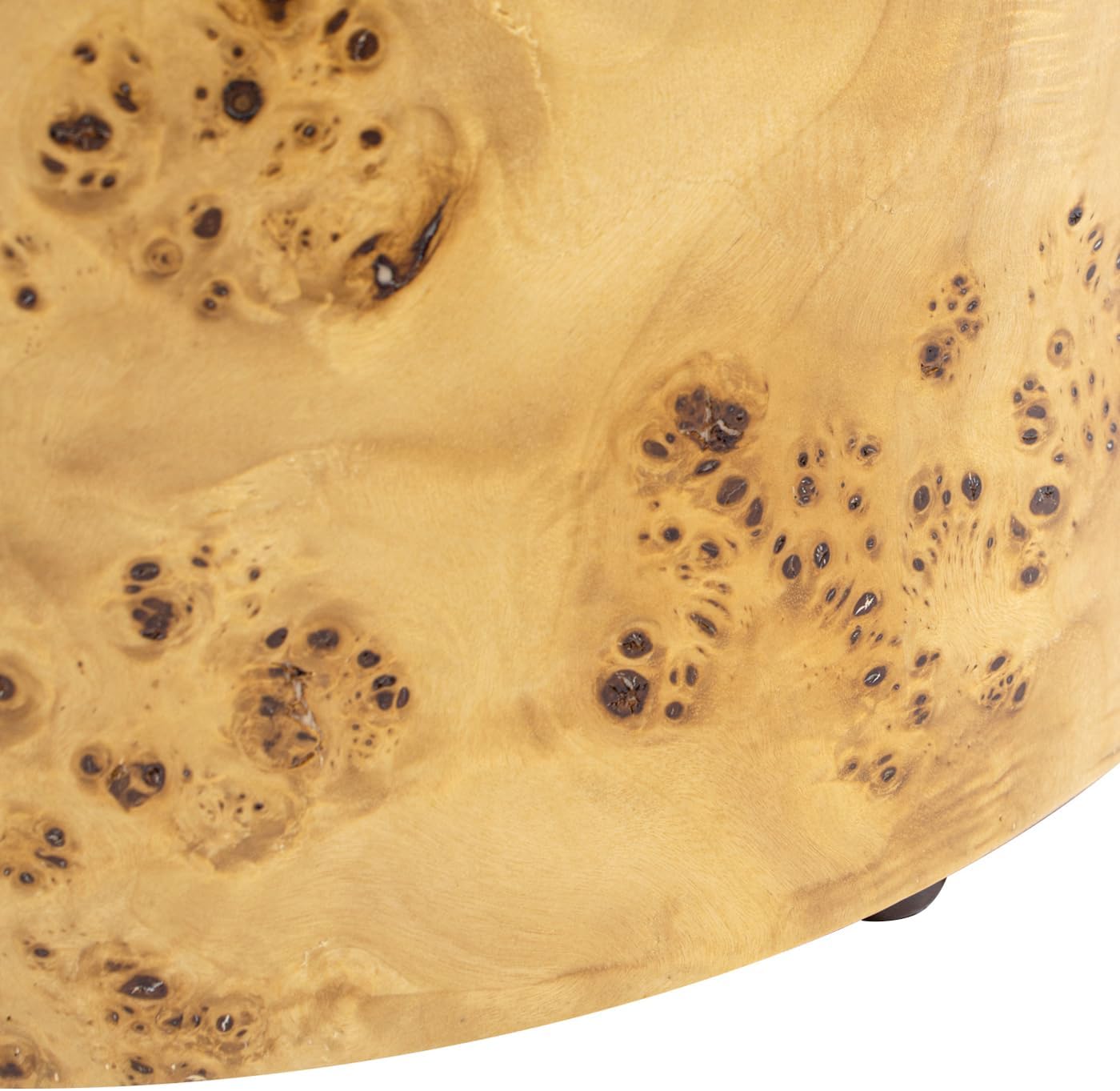 Nebula Round Burl Wood Upholstered Ottoman, Ivory White Boucle
