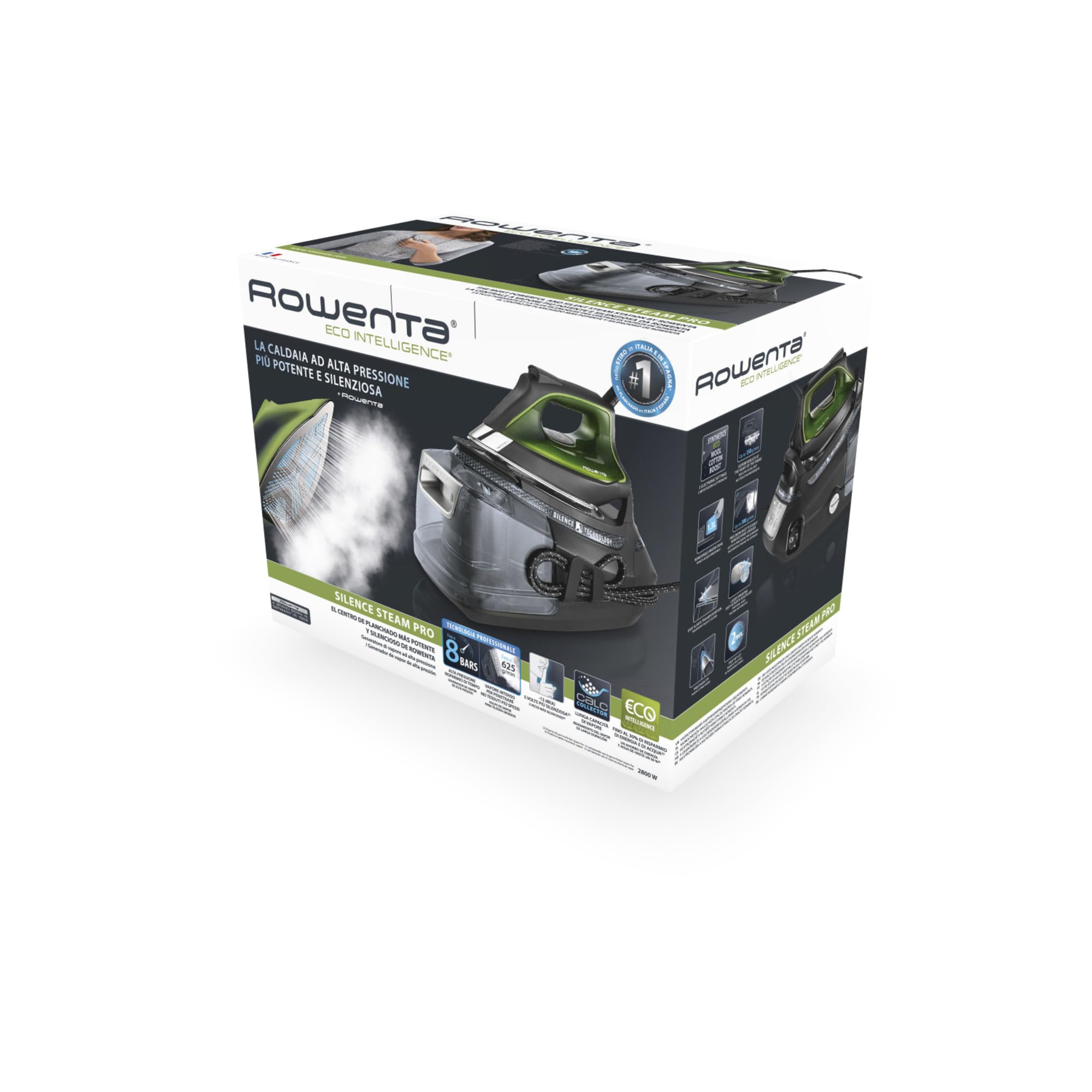 Rowenta DG9248 Silence Steam PRO Ferro da Stiro con Caldaia Silenziosa, Pressione Fino a 8 Bar, 2800 W, 1.3 Litri, Colpo Vapore 600 g/min, Ferro da Stiro a Vapore con Tecnologia Eco Intelligence