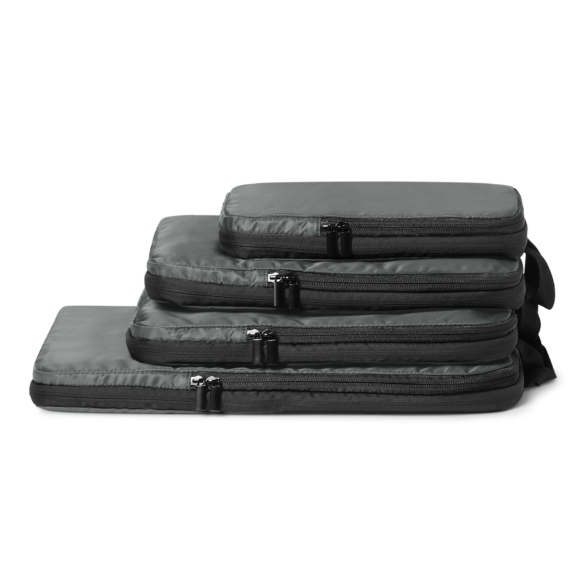 Amazon Essentials Cubi Organizer da Viaggio Ultraleggeri con Zip e Compressione, Confezione da 4, Grigio